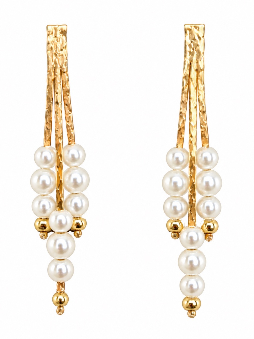 Vintage Gold Tone Faux Pearl Dangle Earrings 1.5” Textured Statement dangle